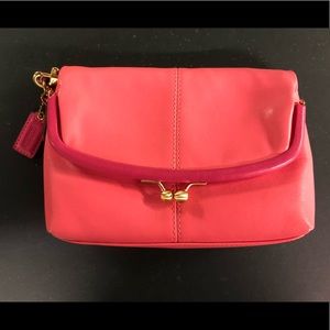 Coach pink leather foldover wristlet with kisslock